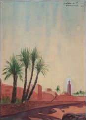 Guiraud Riviere Minaret de Marrakech aube en 1933