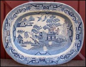 Plat rectangulaire faïence anglaise décor canton "blue willow" Staffordshire