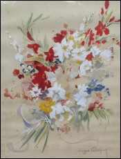 Eugène LELIEPVRE Bouquet de fleurs gouache encadrée sous verre