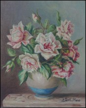 Bouquet Roses Huile sur toile Saint Mars 1950 Hst