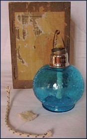 Lampe hygiène Brûle parfum Verre craquelé bleu 1920
