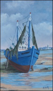 Marine bretonne Huile sur toile R. Bailly 1970 Peintre de Bretagne Hst