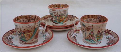 Tasses Café Sous-tasses Kyoto Digoin Sarreguemines XIX siècle