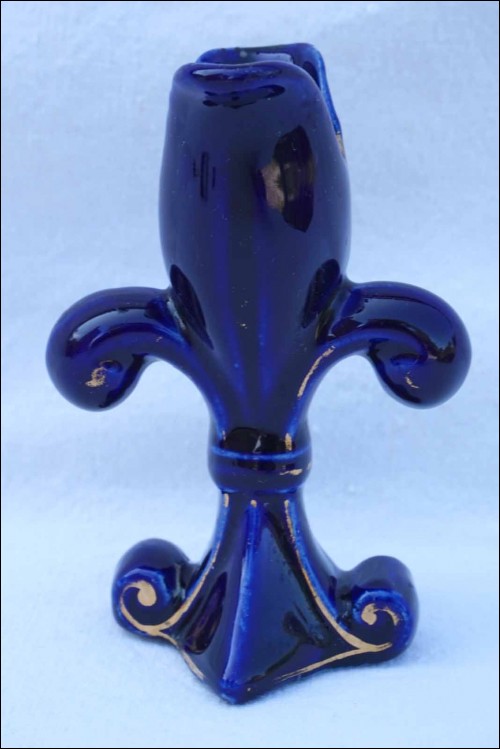 Petit vase Fleur de Lys Faïence bleu de four & Or Tours 1900