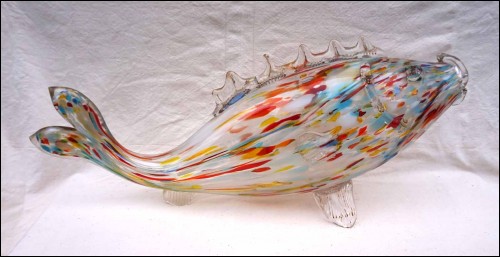 Grand poisson Verre soufflé multicolore Bohème style Murano, 80's