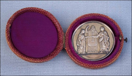 Médaille Mariage Vermeil GAYRARD Monogramme EA 1850 Argent Main