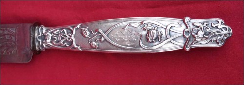 Couteau de service Fromage Art Nouveau Argent fourré Monogramme BJ 1900