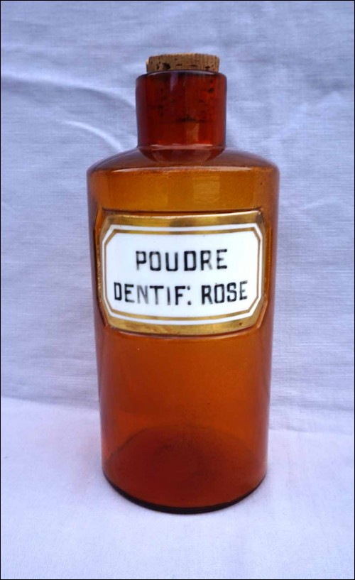 Pot à pharmacie Verre ambré Etiquette porcelaine fin XIX siècle