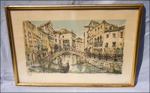 Pont à Venise Lithographie Encadrée Aimé Daniel Steilen (1923-1996)