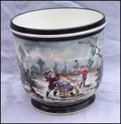 Jardinière porcelaine Paris à décor d'enfants Neige Glace Traîneau XIX siècle