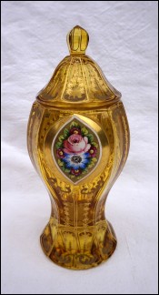 Pot couvert Cristal ambré doré Médaillons émaillés Friedrich Egermann 1ère moitié du XIX°