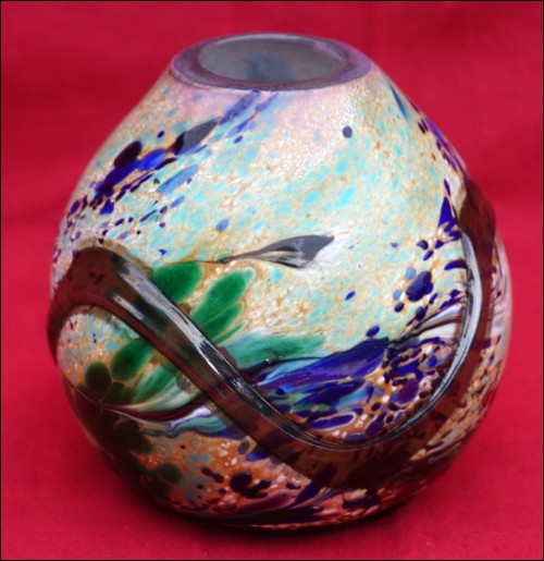 Vase boule Verre de fusion Inclusion Emaux Kunst Glas 1984