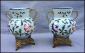 Paire de vases Opaline émaillée Monture dorées Bohème milieu XIXe siècle