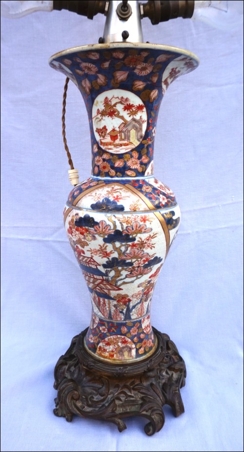 Grand vase monté en lampe Porcelaine Imari Bronze Milieu XIX siècle